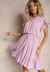 Rochie Violetă Cu Curea Din Material Și Elastic În Talie Și Volan Tiamari