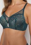 Sutien Push-Up Verde Închis cu Dantelă Decorat cu Aplicație Metalică Arissta