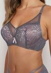 Sutien push-up gri-roz cu dantelă decorat cu aplicație metalică Arissta