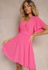 Rochie Fucsia Pliată cu Curea și Decolteu Tip Petrecere Azaleea