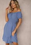 Rochie albastră din viscoză cu elastic în talie și decolteu cu șnur Tiimazela