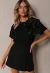 Tricou Negru din B bumbac cu M mânecă S scurtă și Floare Decorativă Krissas