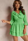 Rochie Verde Tip Camasa cu Volan Decorativ si Elastic in Talie Tesora