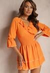 Rochie portocalie tip plic cu volan decorativ și elastic în talie Tesora