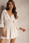 Rochie tip creion bej cu volan decorativ și elastic în talie Tesora