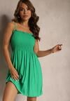 Rochie Verde din Bumbac cu Bretele cu Croi Clos cu Partea Superioară încrețită Christten