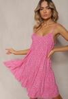 Rochie evazată fucsia din bumbac cu bretele înflorate Qiloa