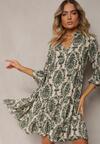 Rochie verde din bumbac cu croi evazat cu volan Niloa