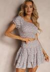 Top Peplum Menta-Roz cu Volane și Fustă cu Elastic în Talie și Volane Testrelle