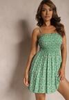 Rochie verde din bumbac cu bretele cu evazată și partea de sus încrețită Risetto
