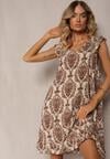 Rochie Boho Maro-Bej din Bumbac cu Bretele și Volane Decorative Testalaya