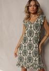 Rochie Boho Verde-Bej din Bumbac cu Bretele și Volane Testalaya