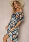 Rochie bleumarin din bumbac cu print floral Dimizama