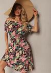 Rochie Neagră de Bumbac cu Imprimeu Floral Dimizama