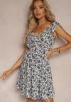 Rochie Bumbac Bleumarin-Albă Bretele Late Elastic Talie Nasturi Tessri