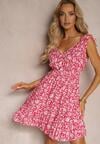Rochie Fucsia din Bumbac cu Bretele Groase cu Elastic în Talie Încheiată cu Nasturi Tessri