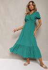 Rochie Verde Închis Boho din Bumbac cu Decolteu Petrecut Rissatina