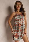 Rochie evazată portocaliu-albastru din bumbac cu bretele Tessadra