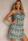 Rochie Albastru-Verde Cloș din Bumbac cu Bretele Tessadra