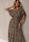 Rochie tip Plic Maro din Bumbac cu Elastic în Talie și Curea din Material Teslan