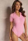 Body Polo Roz cu Dungi din Bumbac cu Capse cu Guler Missala