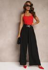 Pantaloni negri de costum cu crac larg și cataramă decorativă Risshta