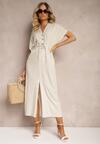 Rochie bej din bumbac cu croială cambrată Viklia
