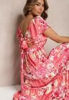 Rochie Fucsia cu Fundă la Spate Volan și Elastic în Talie Dimille