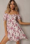 Roșu-Bej Rochie cu Decolteu Legat și Mâneci Bufante cu Elastic în Spate cu Model Floral Vikolla