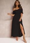 Rochie Neagră de Seară cu Decolteu Bardot și Crăpătură Vikiya
