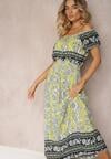 Rochie Galbenă din Bumbac cu Elastic în Talie și Legătură la Decolteu Hiletta