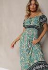 Rochie verde din bumbac cu elastic în talie și legătură la decolteu Hiletta