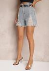 Jasnoniebieskie Bawełniane Szorty Jeansowe z Paskiem i Przetarciami High Waist Vikisona