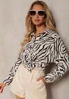 Cămașă Bej-Negru cu Fundă și Mânecă Lungă în Model Animal Print Vikimia