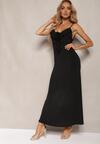 Rochie Neagră de Cocktail Cu Croi Cambrat Broșă Ornamentală Floare și Volan Vikassa