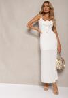 Rochie de Cocktail Albă Conică cu Broșă Ornamentală Floare și Volan Vikassa