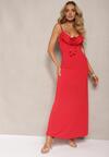 Rochie de Cocktail Roșie Conică cu Broșă Ornament Floare și Volan Vikassa
