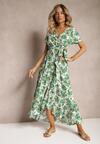 Rochie Verde Cloș din Viscoză cu Elastic în Talie și Curea din Material Vikllia