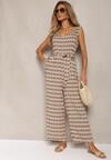 Bej Talie Jumpsuit Vascoză Bretele Legat Talie Seadia