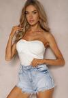 Niebieskie Szorty Denimowe High Waist z Wystrzępionymi Nogawkami Zimefia