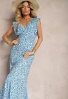Rochie albastră din viscoză cu croială evazată cu elastic în talie și volane Xardia