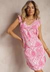 Rochie mini roz cu flori cu volane și curea suplimentară Jozelin