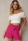 Bermude Fucsia High Waist cu Bumbac cu Șnur în Talie Quisevia