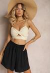 Negru Pantaloni Scurți Largi Talie Înaltă Elastic Talia Welovia
