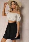 Czarne Szorty z Bawełny i Wiskozy High Waist o Luźnym Kroju z Gumką w Pasie Vikiissia