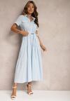 Rochie Albastră Cloș Bluză Bumbac Cu Curea Arosofia