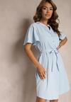 Rochie Trapez Bleumarin cu Decolteu cu Nasturi și Curea din Material Vikiiraes