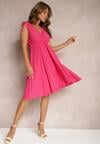 Rochie Fucsia Pliată cu Vâscoză și Bumbac cu Decolteu Triunghiular și Elastic în Talie Liramla