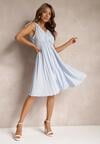 Rochie bleu deschis plisată cu viscoză și bumbac cu decolteu triunghiular și elastic în talie Liramla