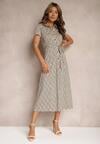 Rochie Cămașă Bej Imprimeu Geometric Cu Nasturi Xarrah